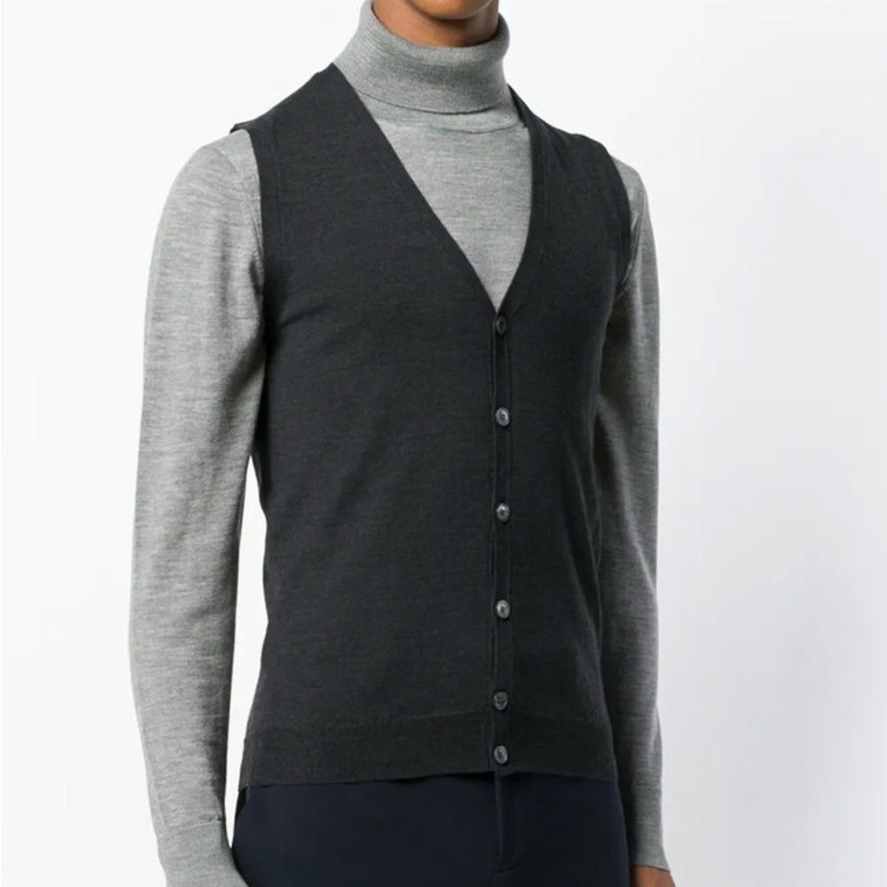 ZANONE dark grey wool button-up vest, size 50/medium